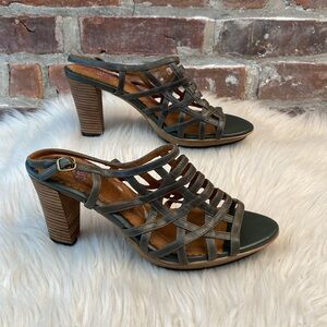 Indigo by Clarks Campania Green Strappy Leather High Heel Sandals, Size 10M